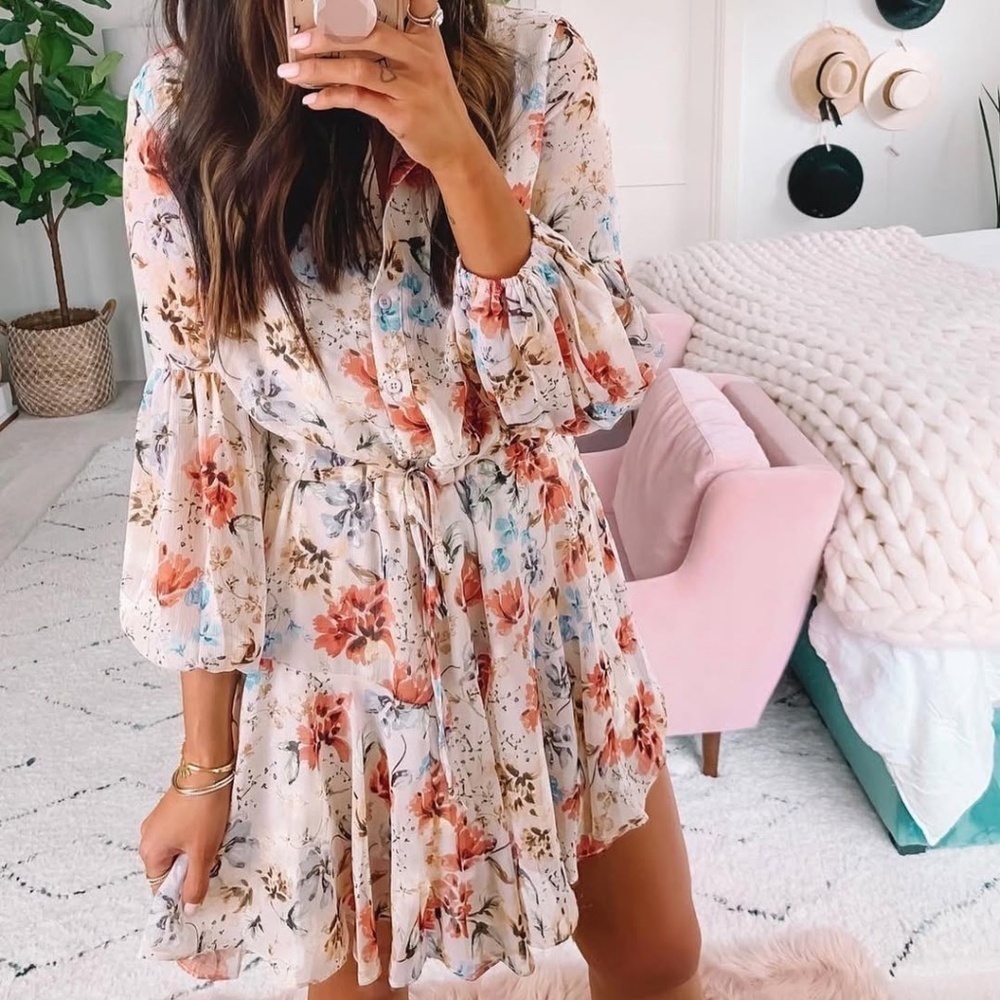 Vici Light Pink Vienne Floral Coquette Cottagecore Balloon Sleeve Dress Size S